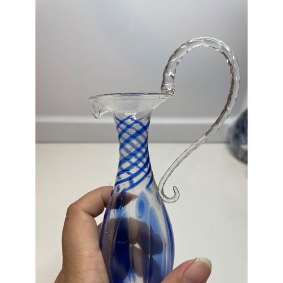 Bimini Small Bud Vase swirl blue and clear Delicate Glass 7.5"H Vintage - Picture 4 of 7